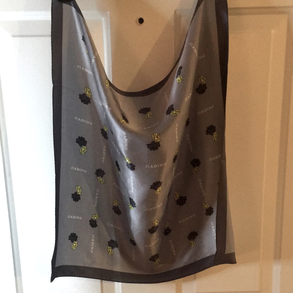 Vintage Jiading 100% Silk Scarf Silver Gray